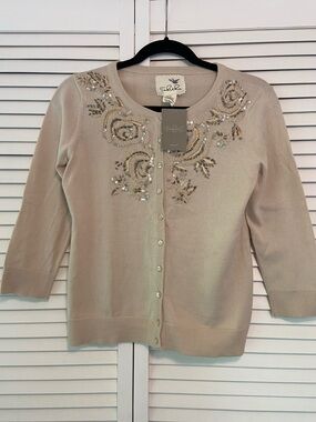 Tabitha By Anthropologie Beaded Embroidered Cardigan 100% Cotton Woman’s M NWT